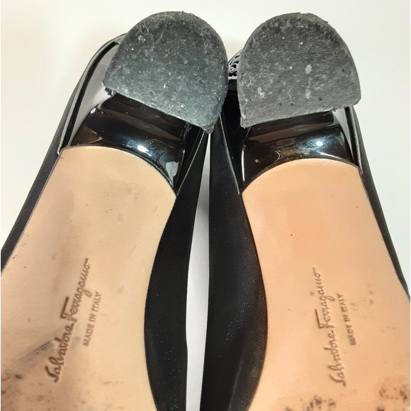 Salvatore Ferragamo Vintage Satin Pumps Chunky Kitten Heels Elegant Chic 7B - Picture 13 of 16
